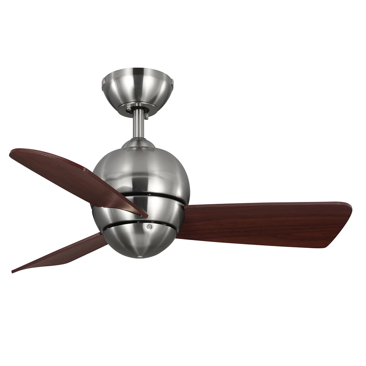 kathy ireland HOME [CF130BS] Tilo 30 inch Brushed Steel Ceiling Fan, 4 Speed Wall Control, Damp Location Approved, 3 Curved Plywood Blades