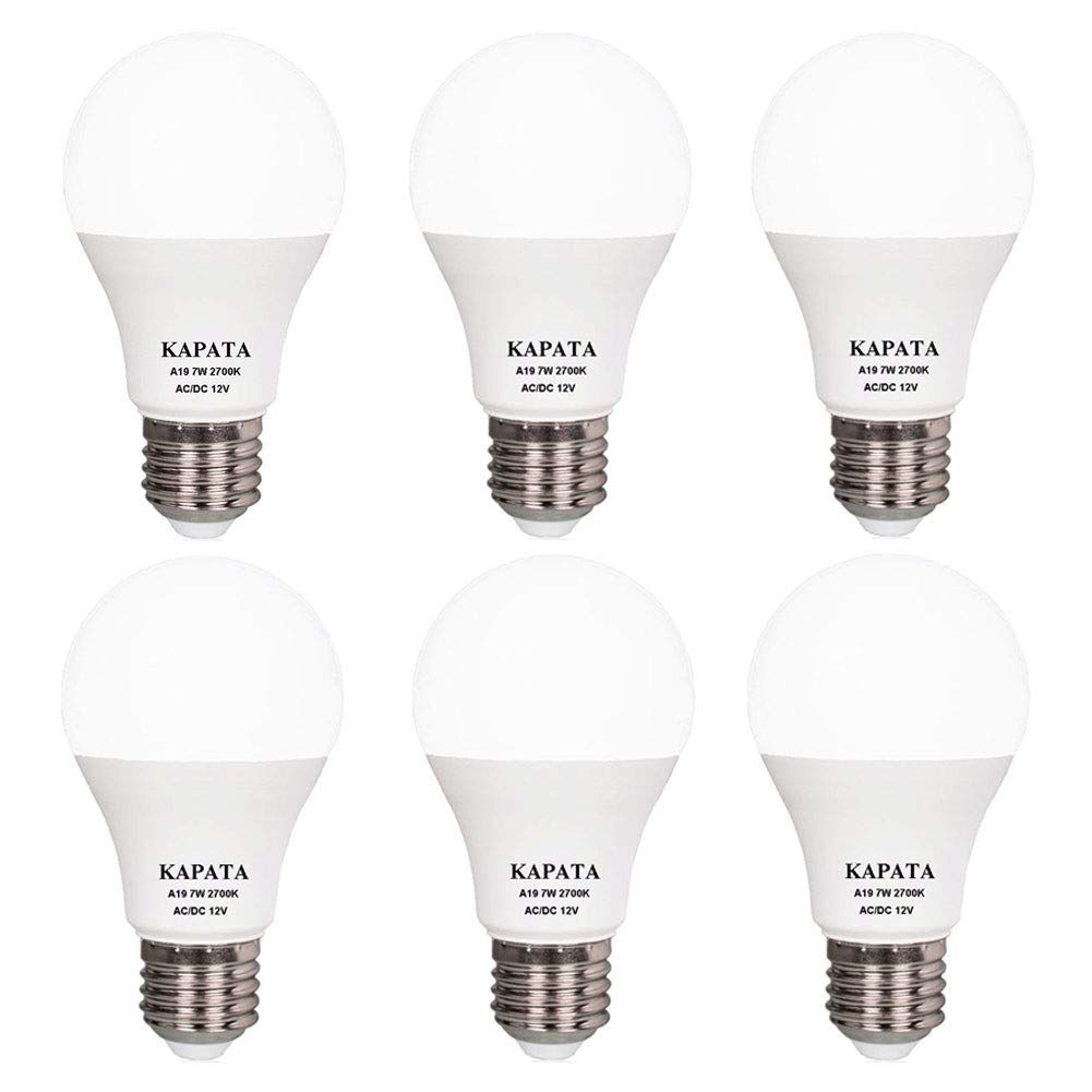 12V A19 LED Light Bulb Soft White 2700K 60 Watt Halogen Equivalent A19 Bulbs E26 Screw Base , for RV , Boat , Camping , Outdoor Solar Powered Lighting