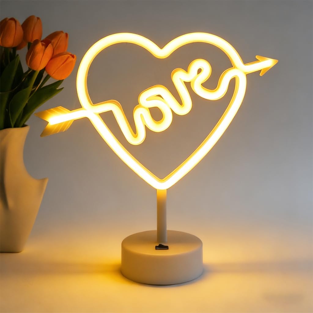 LOVE Heart Shaped Neon Night Light - USB/Battery Operated, Switch Control Desk Lamp for Bedroom Living Room Decor Gift ,Valentine's Day Wedding Party