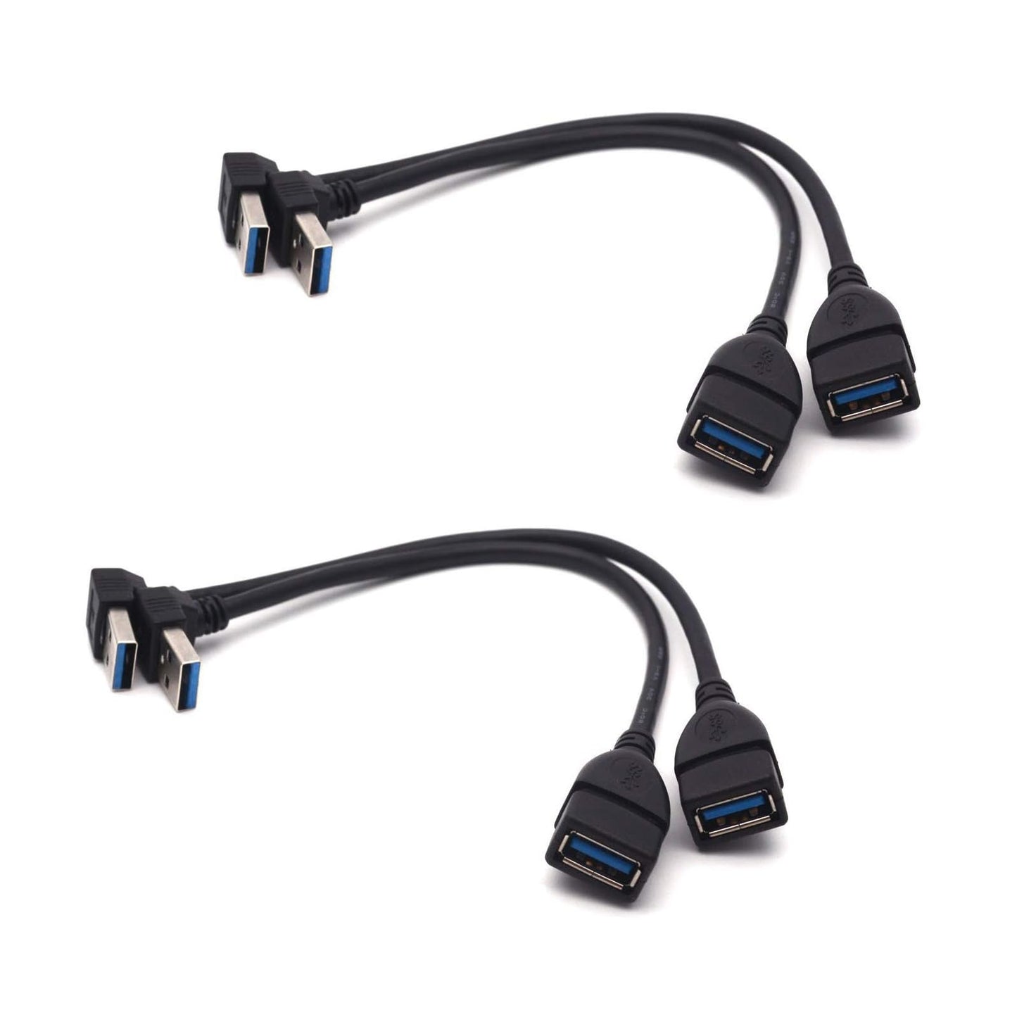 Antrader USB 3.0 Right Angle 90 Degree UP & Down Extension Cable Male to Female Converter Data Adapter Cord 2 Pairs