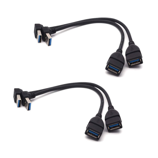 Antrader USB 3.0 Right Angle 90 Degree UP & Down Extension Cable Male to Female Converter Data Adapter Cord 2 Pairs