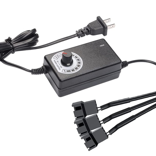 Delinx Triple 3-Pin and 4-Pin PC Fan Power Adapter, 12V Fan Speed Controller,100-240vAC to 3-12vDC Adjustable Power Supply