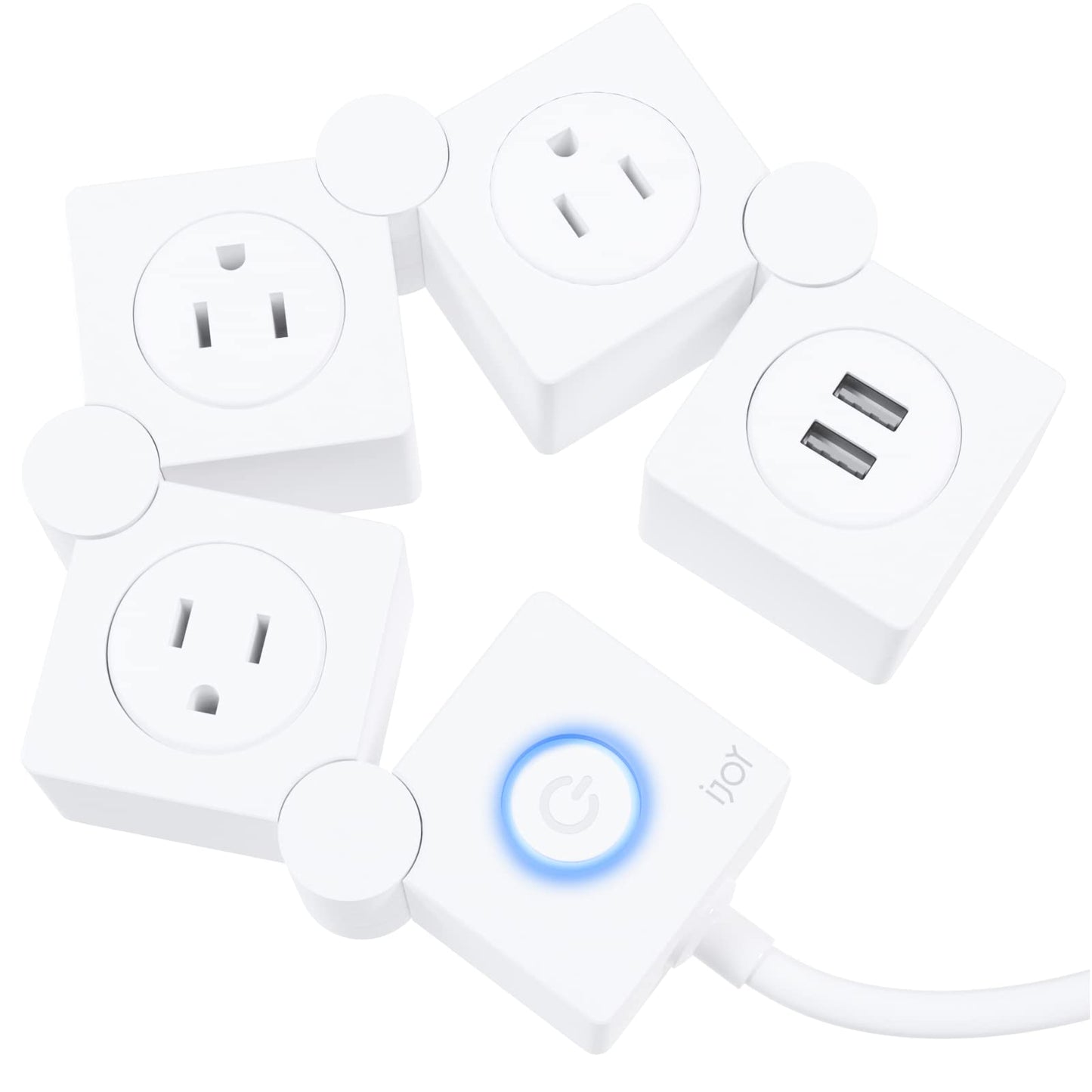 iJoy Flexible Power Strip - 3 AC Outlets and 2 USB Charging Ports with 5 Ft Extension Cord, Power Strip Surge Protector White, Decorative Surge