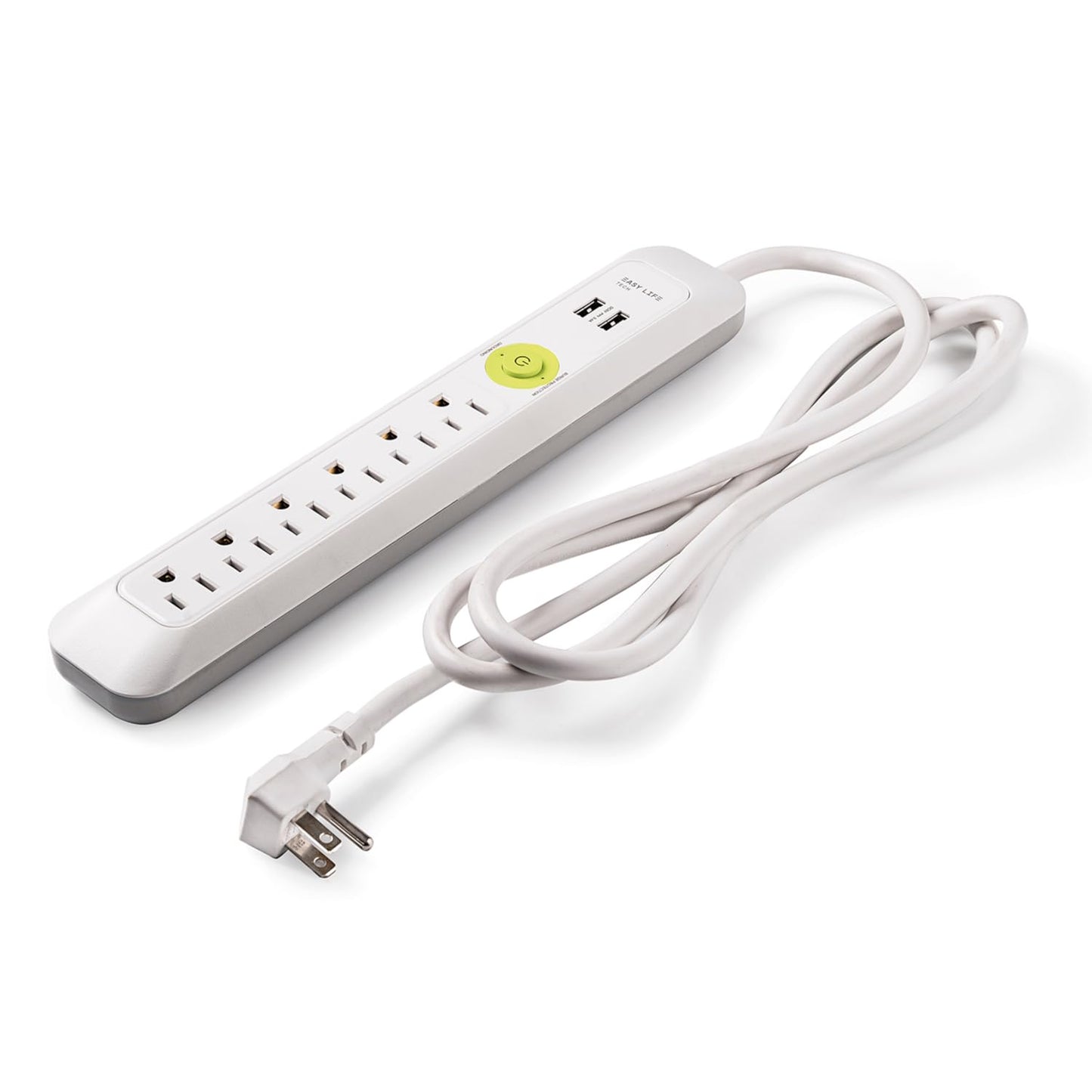 Easylife Flat Plug Power Strip with Surge Protection 6 Outlet and 2 UBS Port Power Strip Wall Mount Surge Protector for Desk Home Office and TV Setup