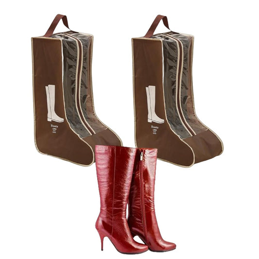 Portable 2-Pack Tall Boots Storage Bags – Waterproof Protector for Travel, Home, Under Bed, Wardrobe, Shoe Cabinet, Brown
