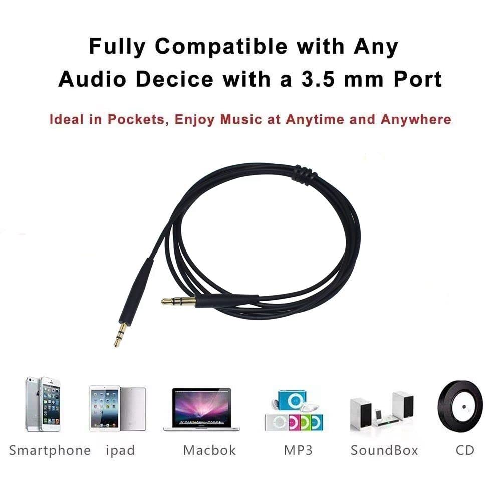 EARLA TEC Replacement Audio Cable Cord Extension Wire for Bose QuietComfort QC25 QC35 Headphones with in line Mic Volume Control (No mic White)