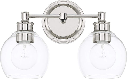 Capital Lighting 121121PN-426 Mid-Century Clear Glass Bath Vanity Wall Mount, 2-Light 200 Total Watts, 10" H x 15" W, Polished Nickel