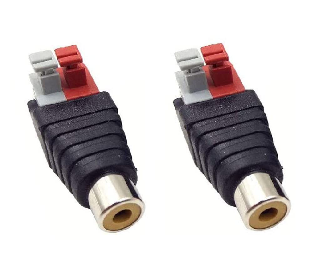 Haokiang 2-Pack Speaker Phono RCA Female to 2 Screw Terminal Strip Audio Video Spring Press Type Balum Connector Adapter (RCA F/AV F)