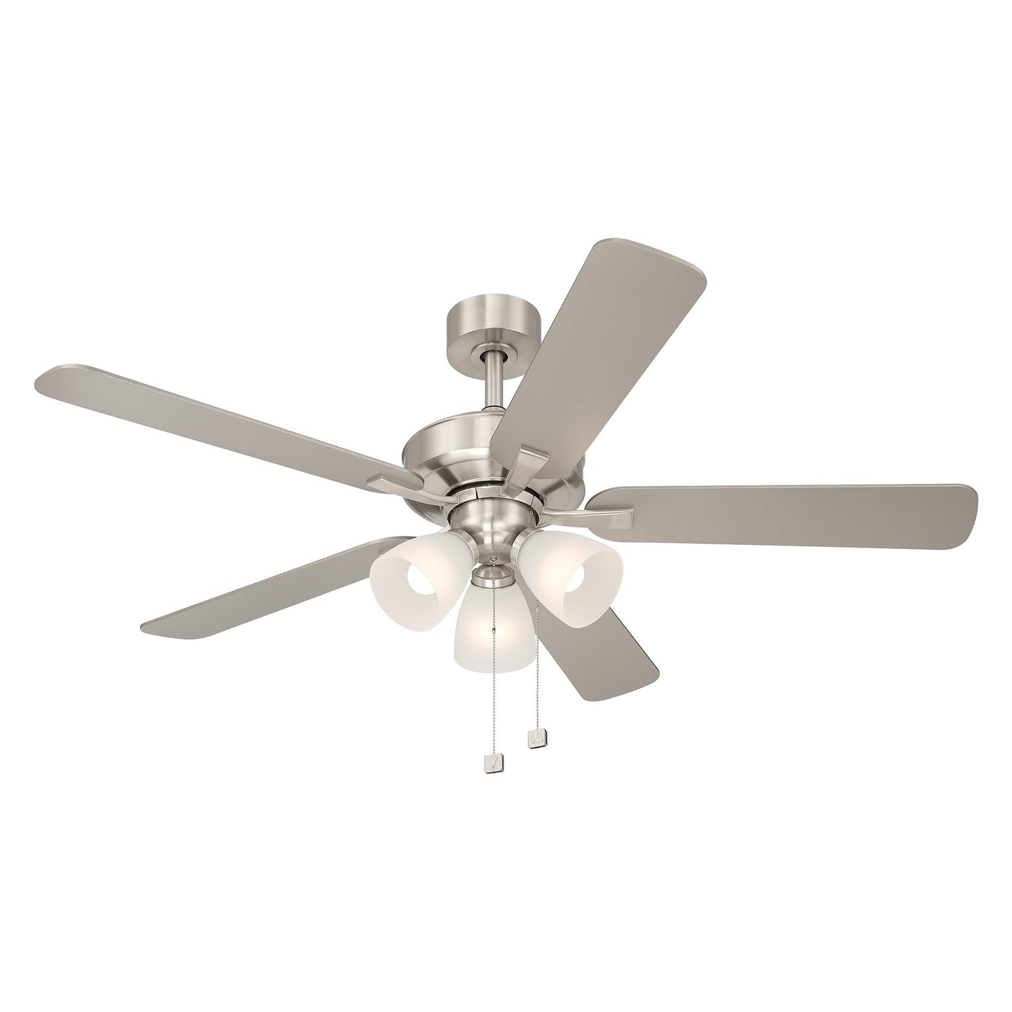 DESIGNERS FOUNTAIN Stellant II Ceiling Fan with Lights, 52 inch LED 3000K Indoor Outdoor 5-Blades Fan, Pull Chain, Brushed Nickel, FP-STL52B30A-BN