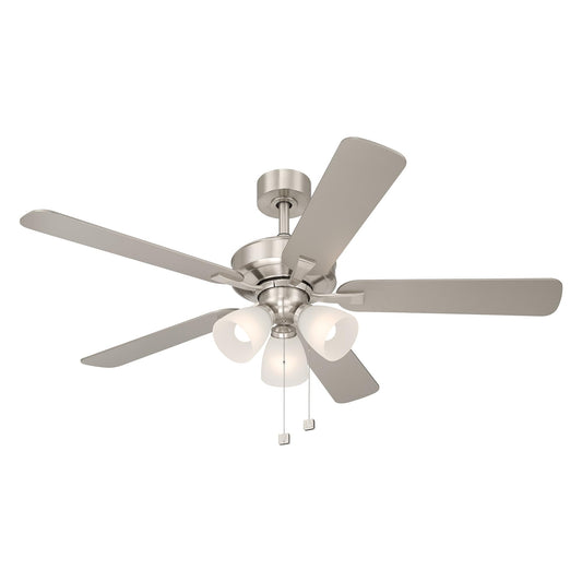 DESIGNERS FOUNTAIN Stellant II Ceiling Fan with Lights, 52 inch LED 3000K Indoor Outdoor 5-Blades Fan, Pull Chain, Brushed Nickel, FP-STL52B30A-BN
