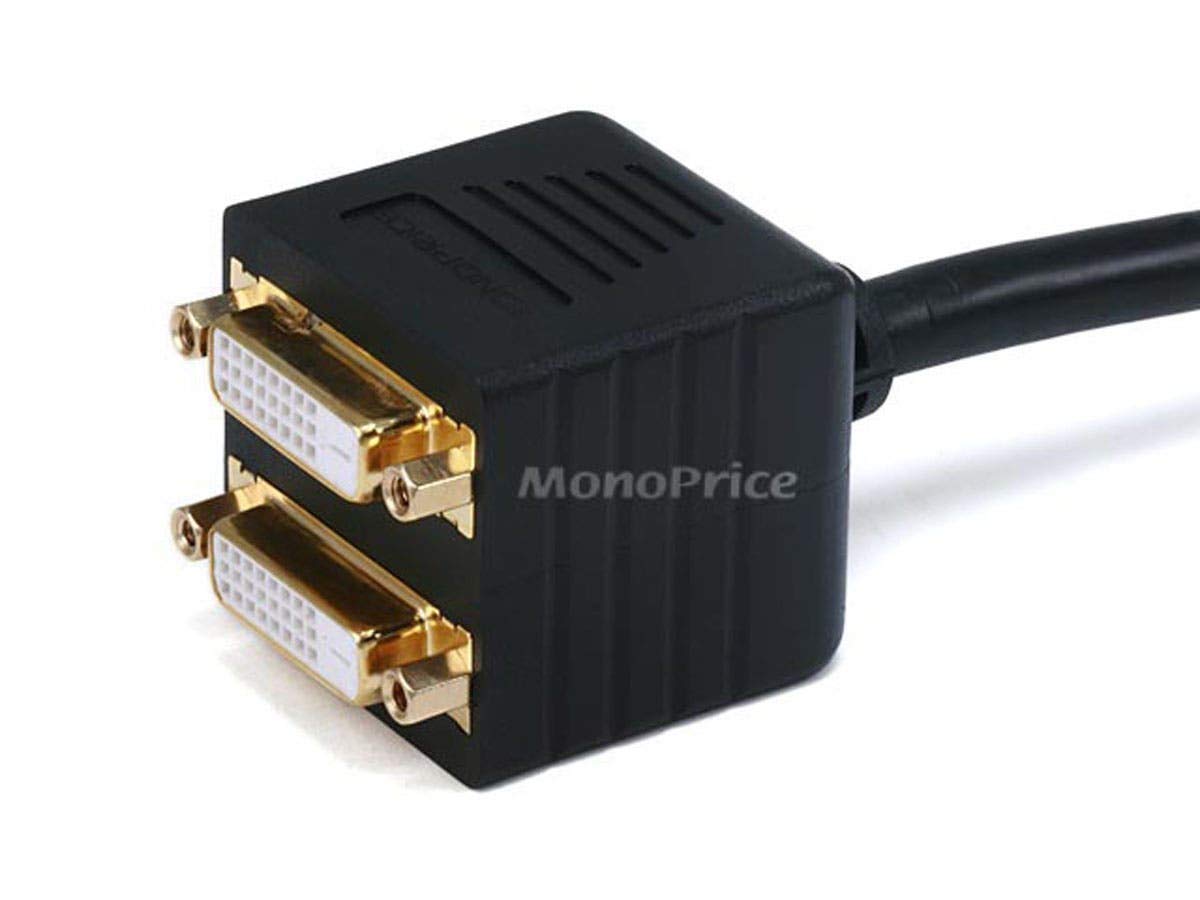 Monoprice Video Splitter - DVI-D Male to DVI-D Female x2, Gold Plated, Black