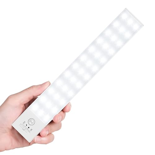 Reoshine Under Cabinet Lighting, 36 LED Motion Sensor Light Indoor Rechargeable, 1500mAh Closet Lights Battery Operated for Kitchen Cabinets, Shelves
