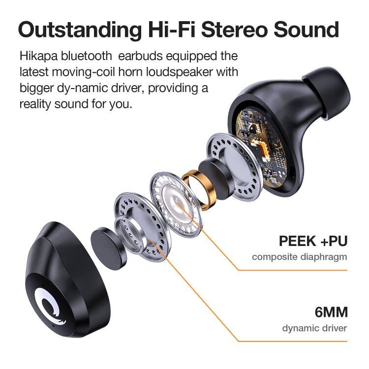 Hikapa X9 Wireless Earbuds Bluetooth 5.3 Headphones Waterproof Stereo Earphones in Ear Touch Control with Microphone Headset with Deep Bass for Sport