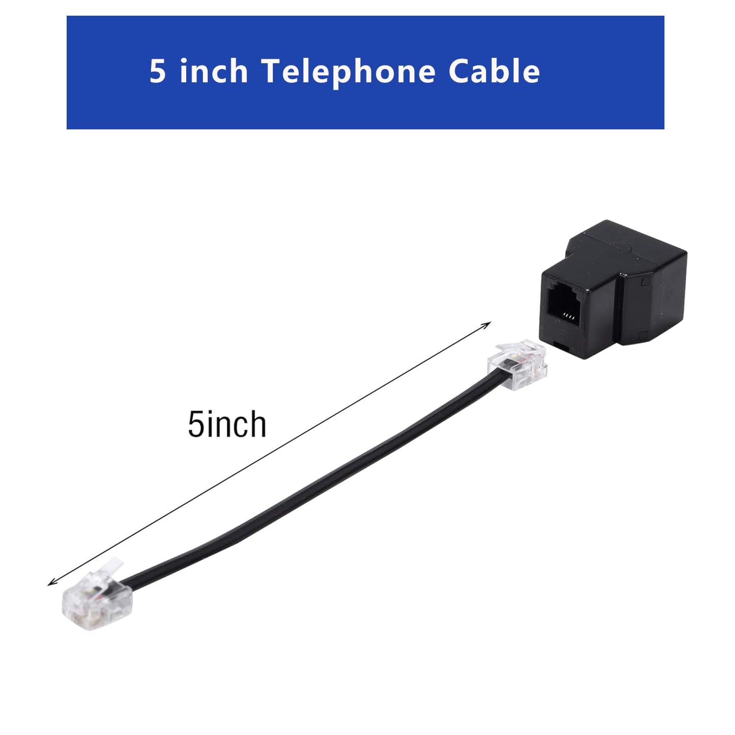 Yumiwoow Phone Line Splitter,Telephone Splitter,with RJ11 6P4C Plugs,Suitable for Telephone,Fax Machine (Black /4 Pack)
