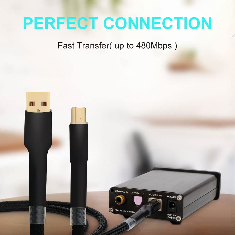 Monosaudio Audiophile USB 4N 99.998% OFC Pure Copper 24K Gold Plated USB2.0 A to B Cable - Fast Transfer HiFi for DAC, Printer, Amplifiers, Speakers