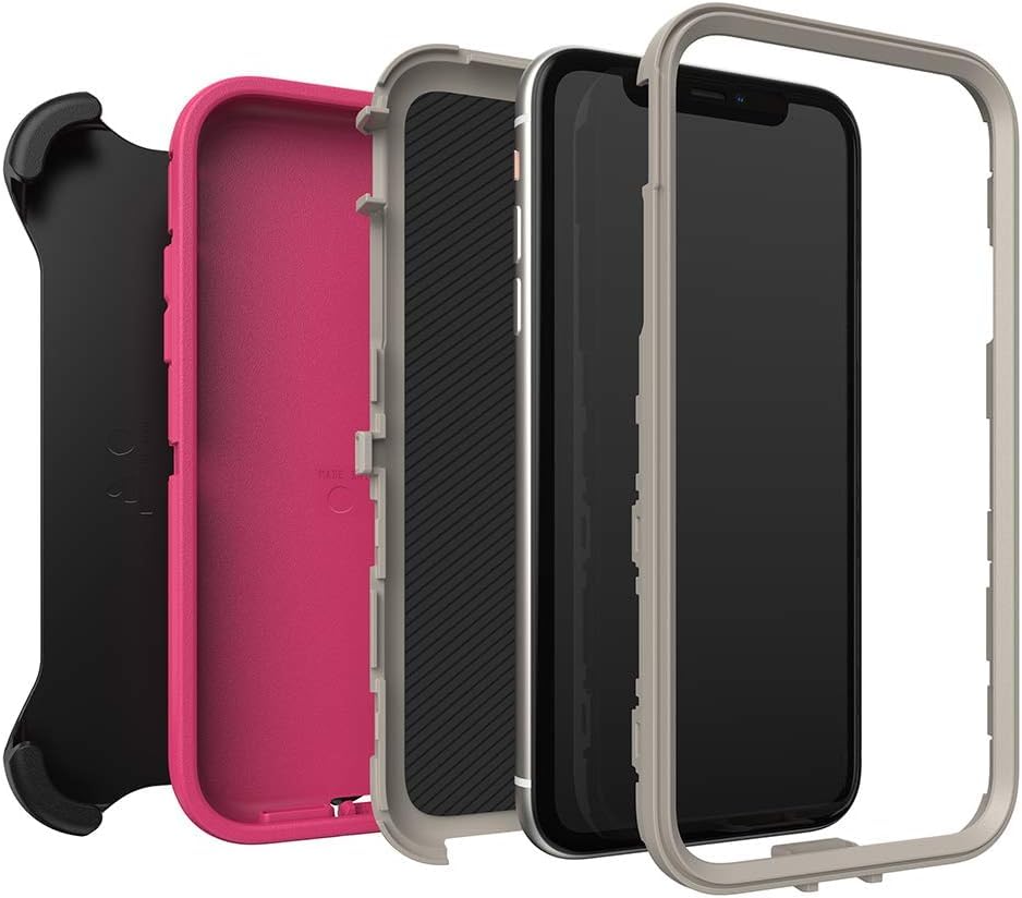 OtterBox iPhone 11 Defender Series Case - Love Bug (Raspberry Pink) (Dove/Raspberry), Rugged & Durable, with Port Protection, Includes Holster Clip