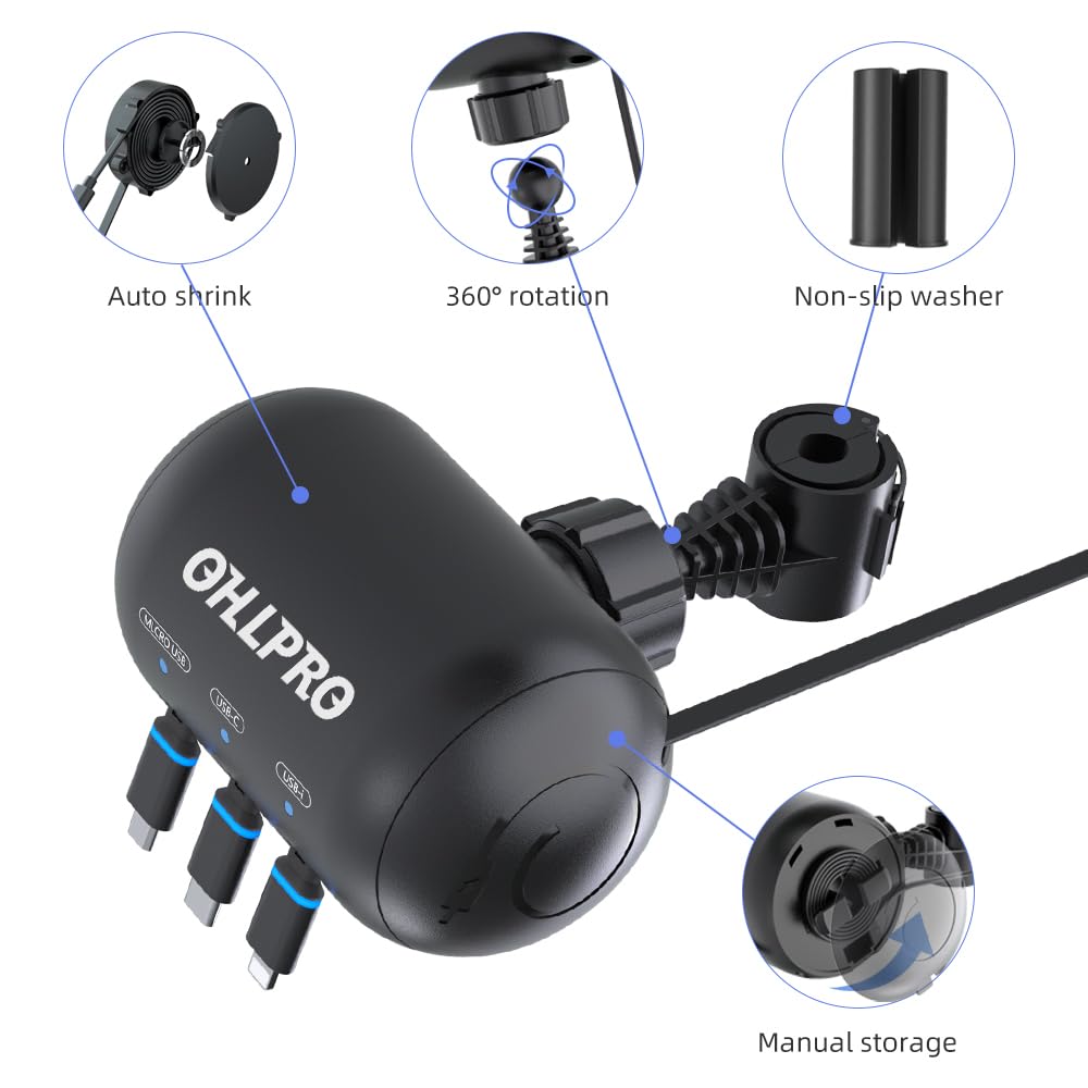 OHLPRO Multi Car Retractable Backseat 3 in 1 Car Charging Station Box Compatible with All Phones | iPhone | Samsung | Uber Taxi Lyft Turo Ride Share