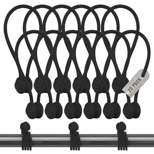 20-Pack Black Magnetic Cable Ties - Snap-On Silicone Cord Ties with Strong Magnets - Reusable Magnetic Cord Ties for Cable Management, Wire Organizer