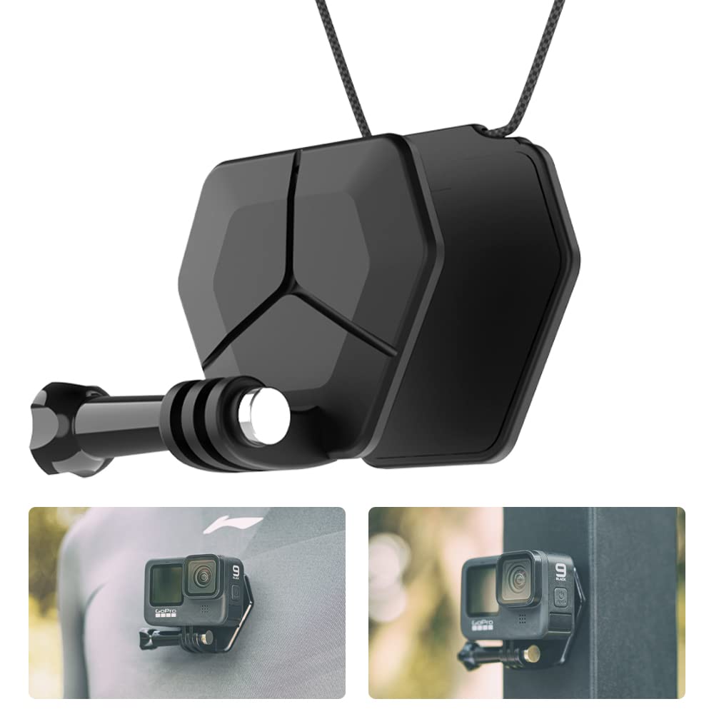 SUREWO Magnetic Neck Mount for Action Cameras, Quick Release Chest Mount with Strap, POV Vlogging Compatible with GoPro Hero 13 12 11 10 9 8 Black,DJI