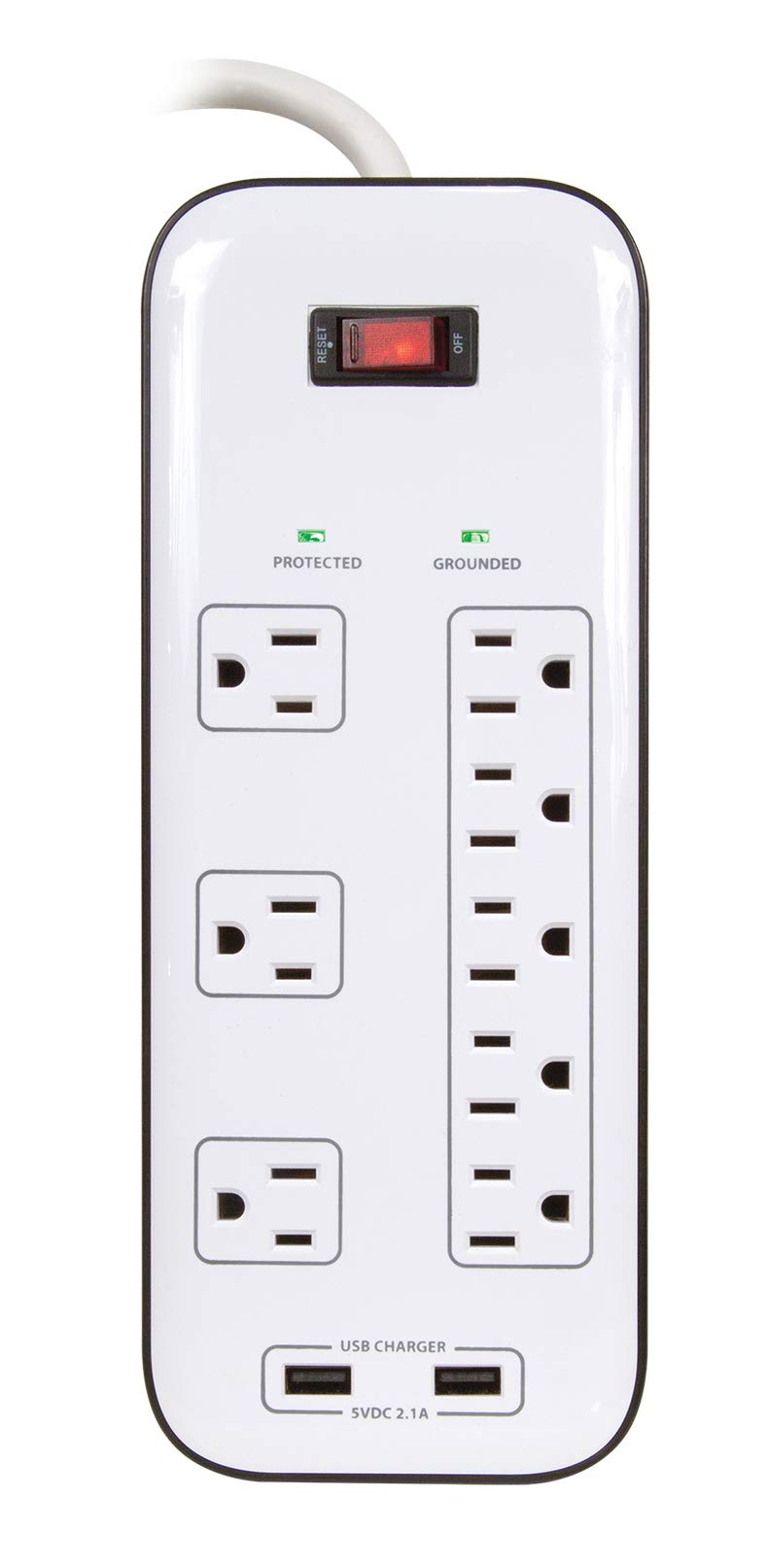 Prime Wire & Cable Prime Wire PB523120 8-Outlet Electronics Surge Protector with 14-3 SJT 6 Foot Cord, White