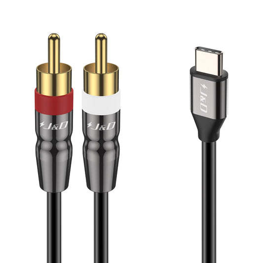 J&D USB C to 2 RCA Cable, USB Type-C to 2RCA Male Audio Stereo Y Splitter Cable Cord Compatible for iPhone 16/17 Series, Google Pixel 10/9/8, MacBook