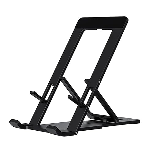 Abuzhen Cell Phone Stand, Fully Adjustable Foldable Desktop Phone Holder for Desk, Thick Case Friendly, Compatible with All Phones (A-Black)