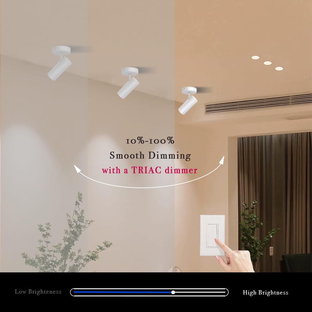 Marknice LED Dimmable Ceiling Spotlight Adjustable Ceiling Mounted Directional Spot Light 4.72'' Aluminum Indoor Monopoint Light for Living Room