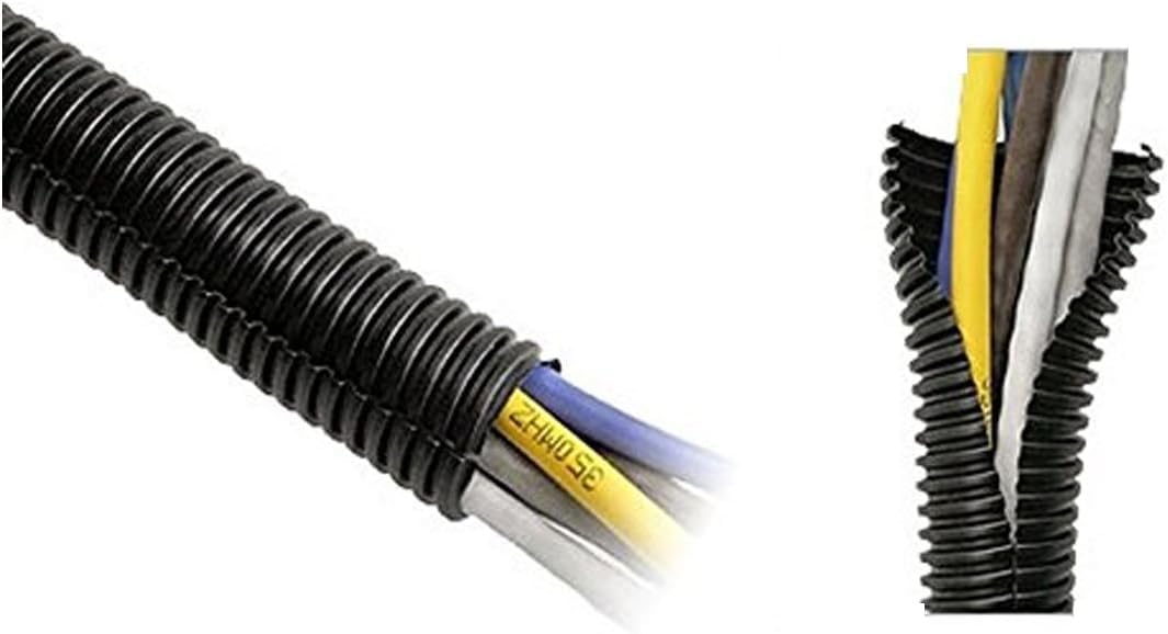 1" X 100 feet Split Wire Loom Flex-Guard Convoluted Tubing - Protective Split Cable Sleeves for Automotive Home Industrial Electrical Wiring - Black