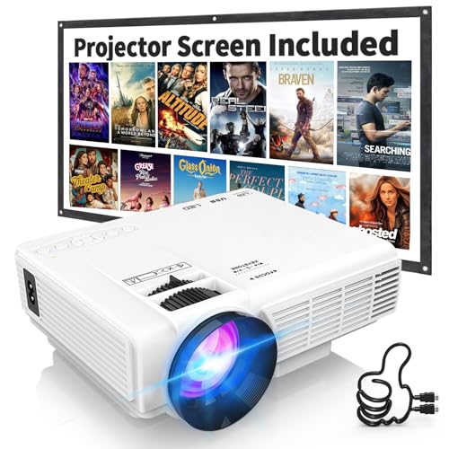 PANSEBA 1080P Mini Projector with Screen, Portable Home Theater Movie Projector with Two-Way Bluetooth, HDMI/USB Input for Smartphone/TV Stick, Ideal