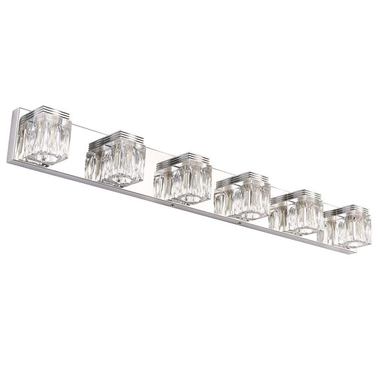 Ralbay LED Modern Bathroom Vanity Lights 6 Lights Crystal Glass Stainless Steel Bathroom Vanity Lights Fixtures Over Mirror LED Modern Crystal Glass