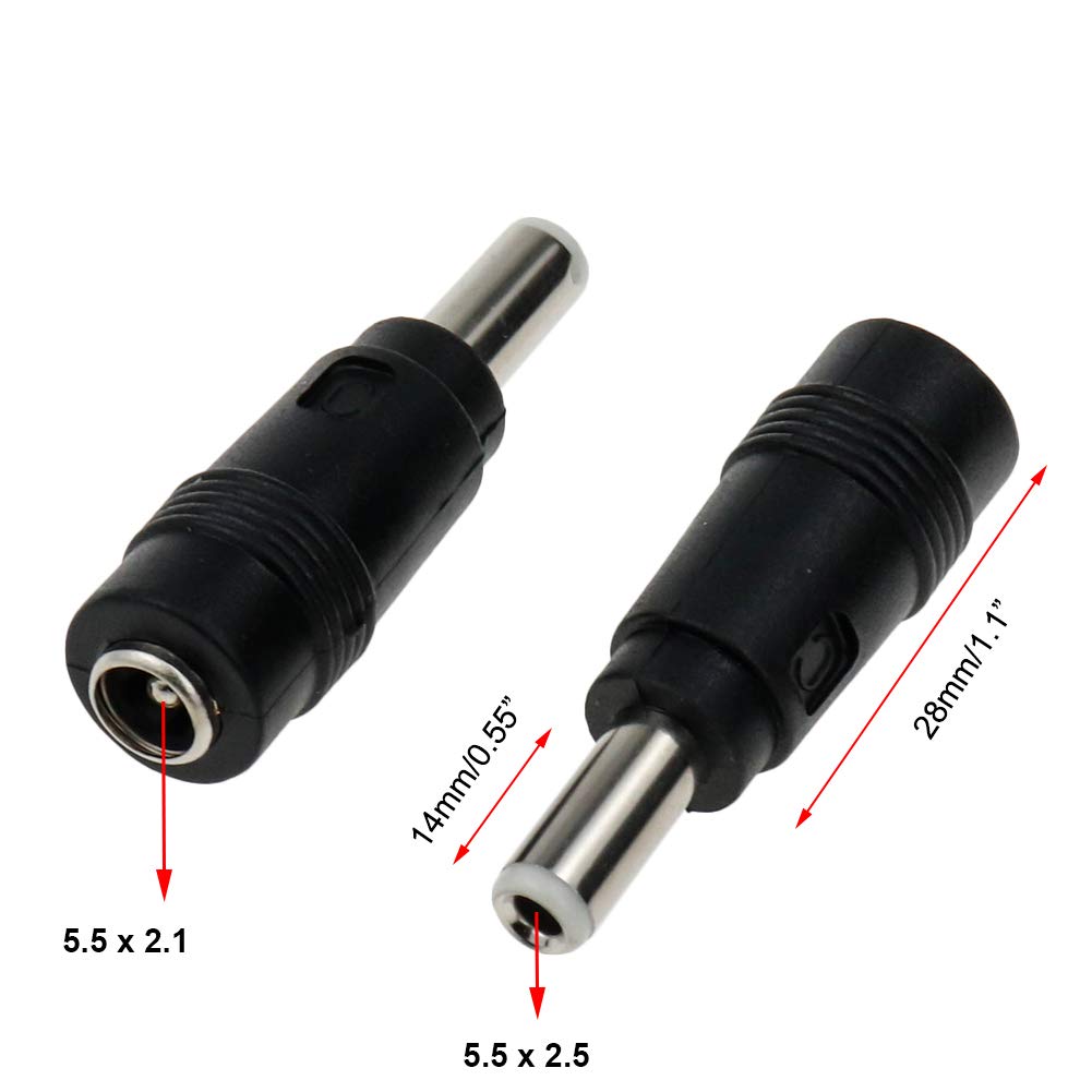 Dahszhi DC Power Adapter 5.5mm x 2.5mm Male Plug to 5.5mm x 2.1mm Female Jack for Universal Laptop Interface Power Cable Connector - 20pcs