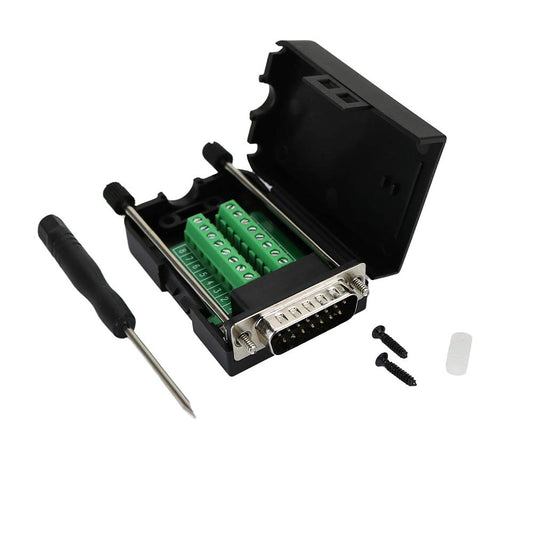 Avanexpress DB15 Male D-SUB 15 Pin Jack Port to Terminal Breakout Board Connector, 2 Row Plug with Case