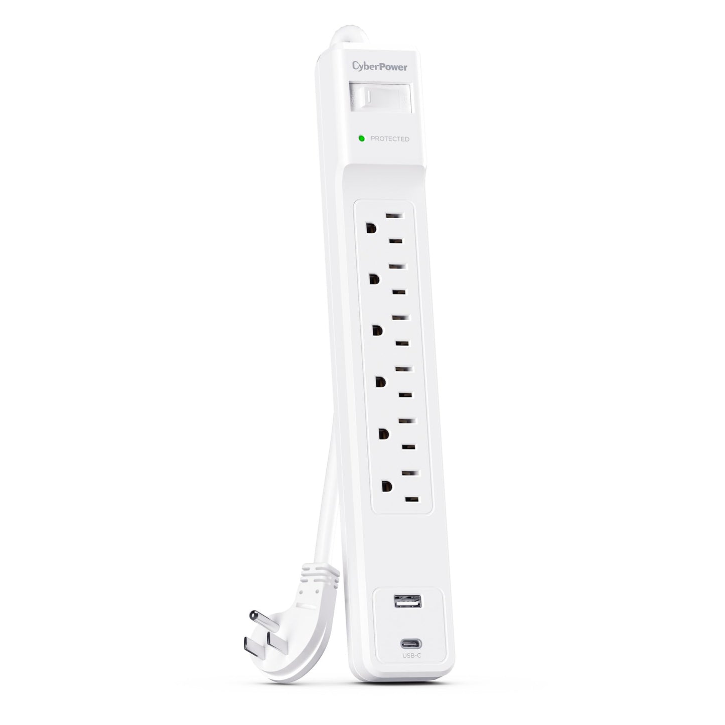 CyberPower CSP604UCW Surge Protector, 1500J, 6 Outlets, 1 USB-A, 1 USB-C, 4 Foot Power Cord, White, ETL