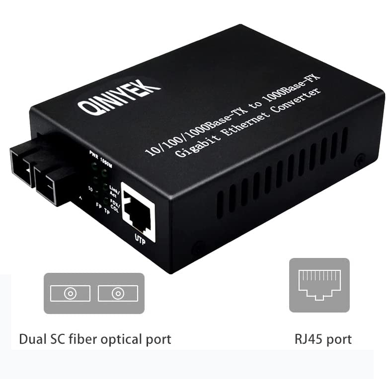 QINIYEK Gigabit Fiber Ethernet Media Converter?10/100/1000Base-Tx to 1000Base-TX ?Single Mode Dual SC Fiber?up to 20KM
