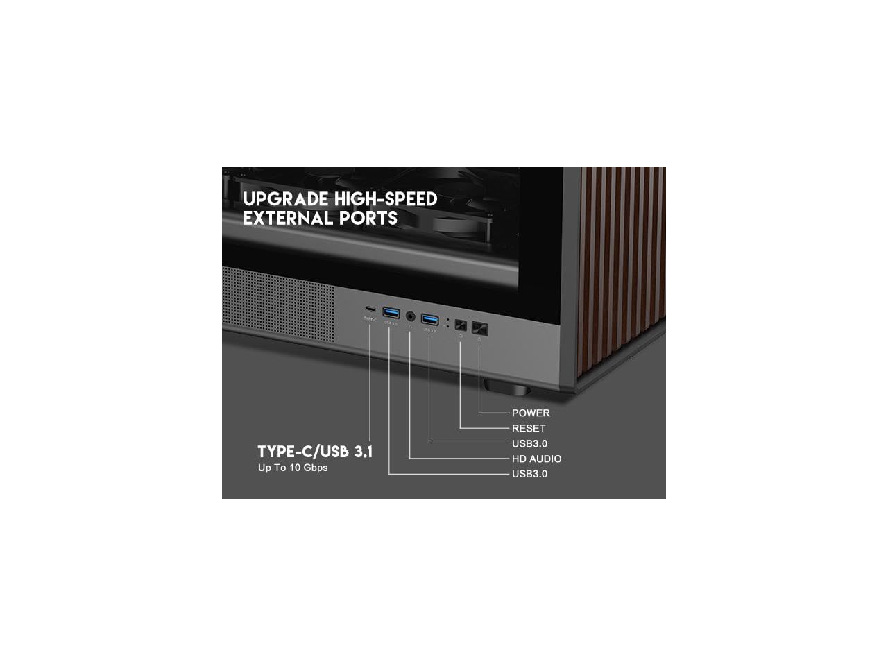 DIYPC DIY-ATX08-Wood Black USB3.0 /Type C ATX Mid Tower Gaming Computer Case w/Tempered Glass Side Panel and Walnut Wood Front Panel