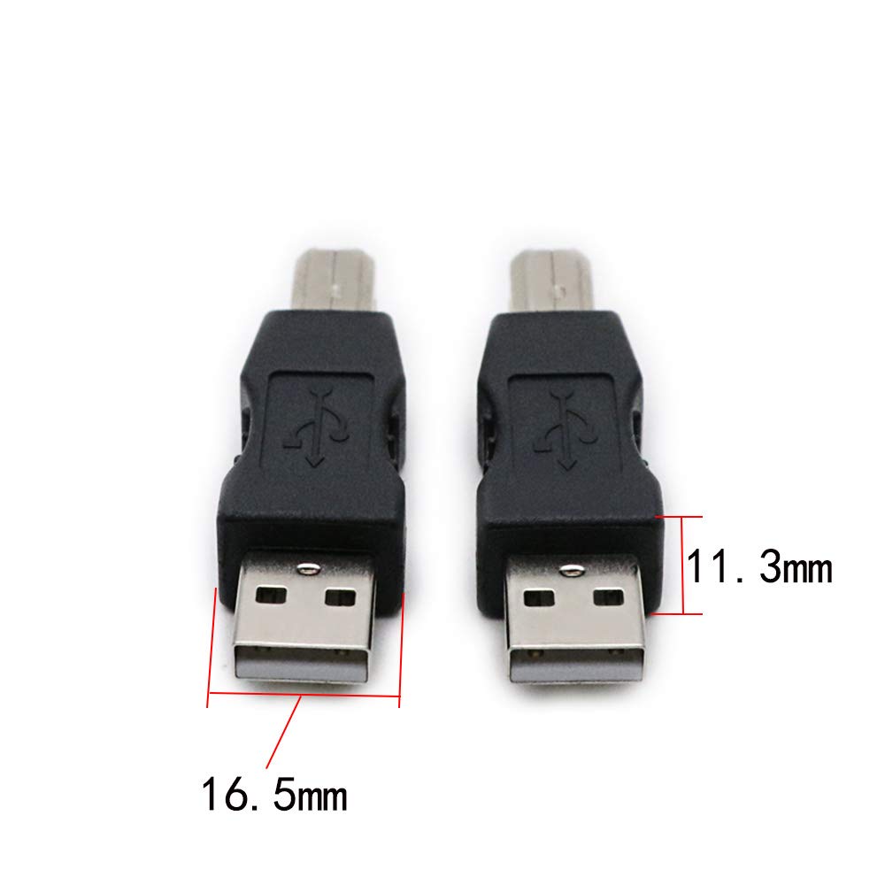 rgzhihuifz 2 Pack USB 2.0 AM/BM Print Plug Type A Male to Type B Male Connector Converter Adapter Coupler