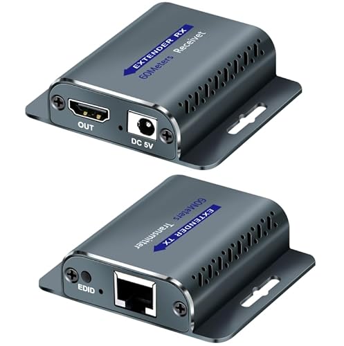 Techigher HDMI Extender Over CAT5e/6,HDMI Over Ethernet,HD MI Over cat6 with 200 FT for 1080@60Hz,RJ45 to HD Converter Plug & Play with 5V Power