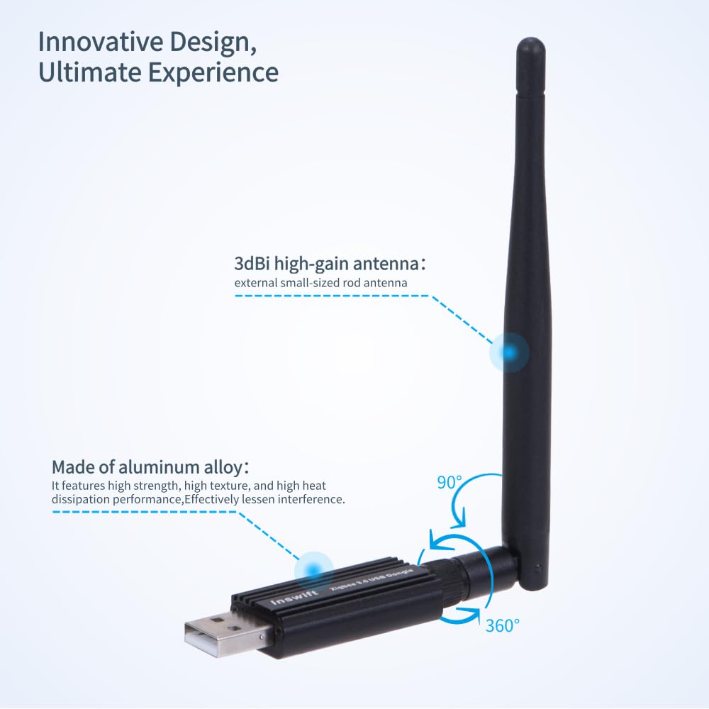 Smaller Size Zigbee 3.0 USB Dongle Gateway, Work with Home Assistant Zigbee2MQTT, EFR32MG21 Universal USB Gateway with Antenna, Wireless Zigbee