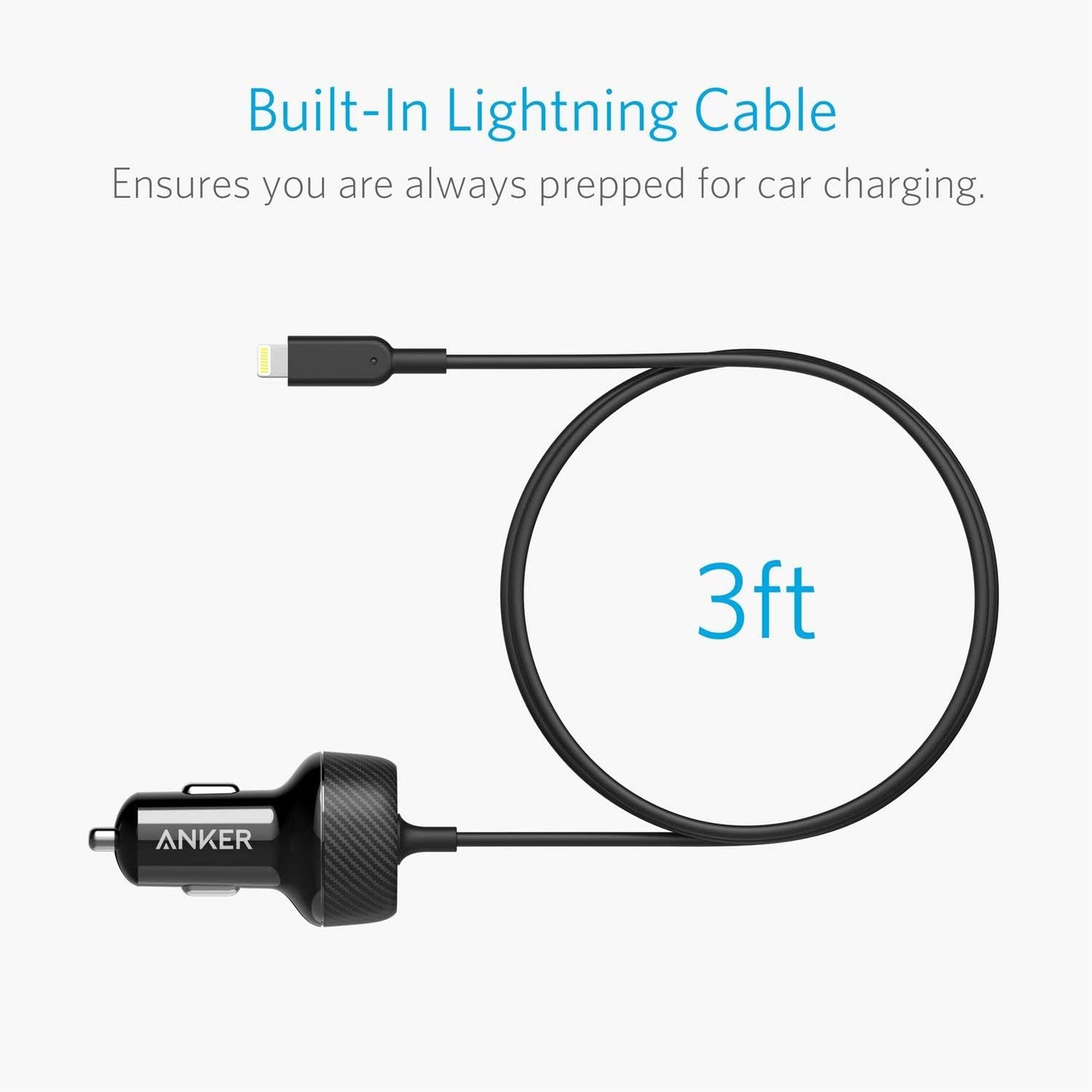 iPhone Car Charger, Anker 24W 2-Port Lightning Car Charger [MFi-Certified], with 3 ft Cable for iPhone 14 13 12 11 Pro Max mini X XS XR 8 Plus, iPad