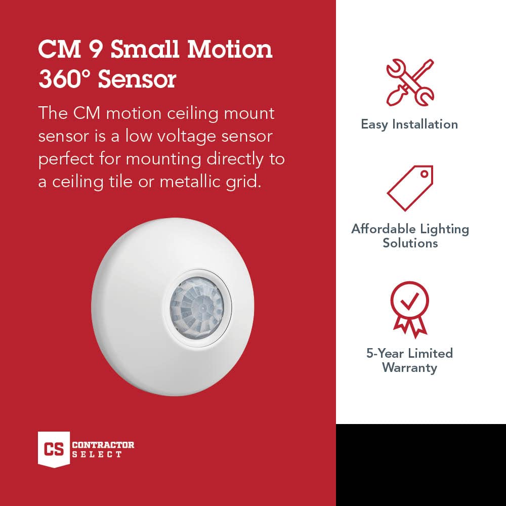 SensorSwitch Ceiling Motion Sensor, PDT Passive Dual Technology Passive Infrared PIR and Microphonics Occupancy Sensor, 360° Small Motion Detection
