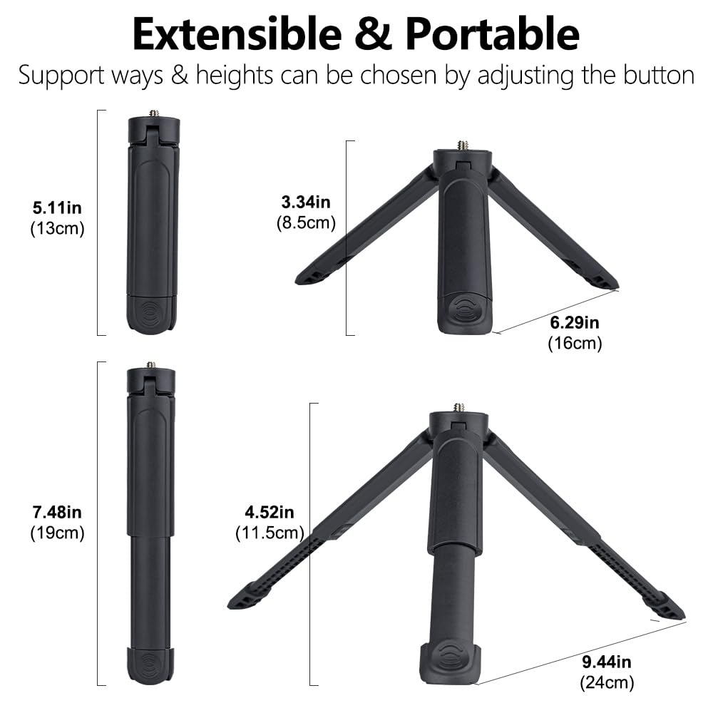 Mini Camera Tripod 2-in-1 Desktop Stand & Grip Handle - Ultra Portable Geared Heads Tripod for DSLR Webcam Phone 1/4” Mount 2oz Lightweight