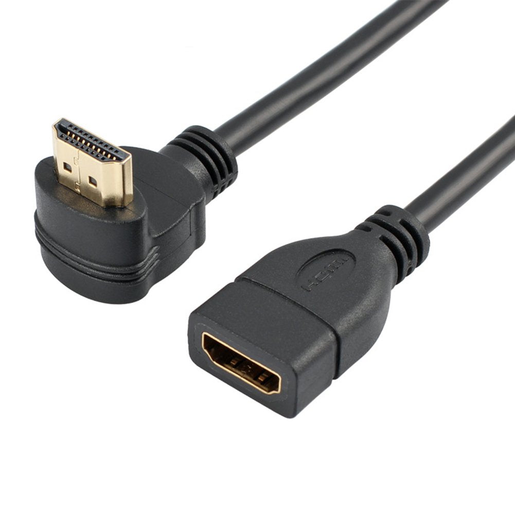 Bluwee HDMI Extension Cable High Speed 90-Degree Angle Male to Female Wire Cord Extender - Gold Plated Plugs, Black (0.5FT)
