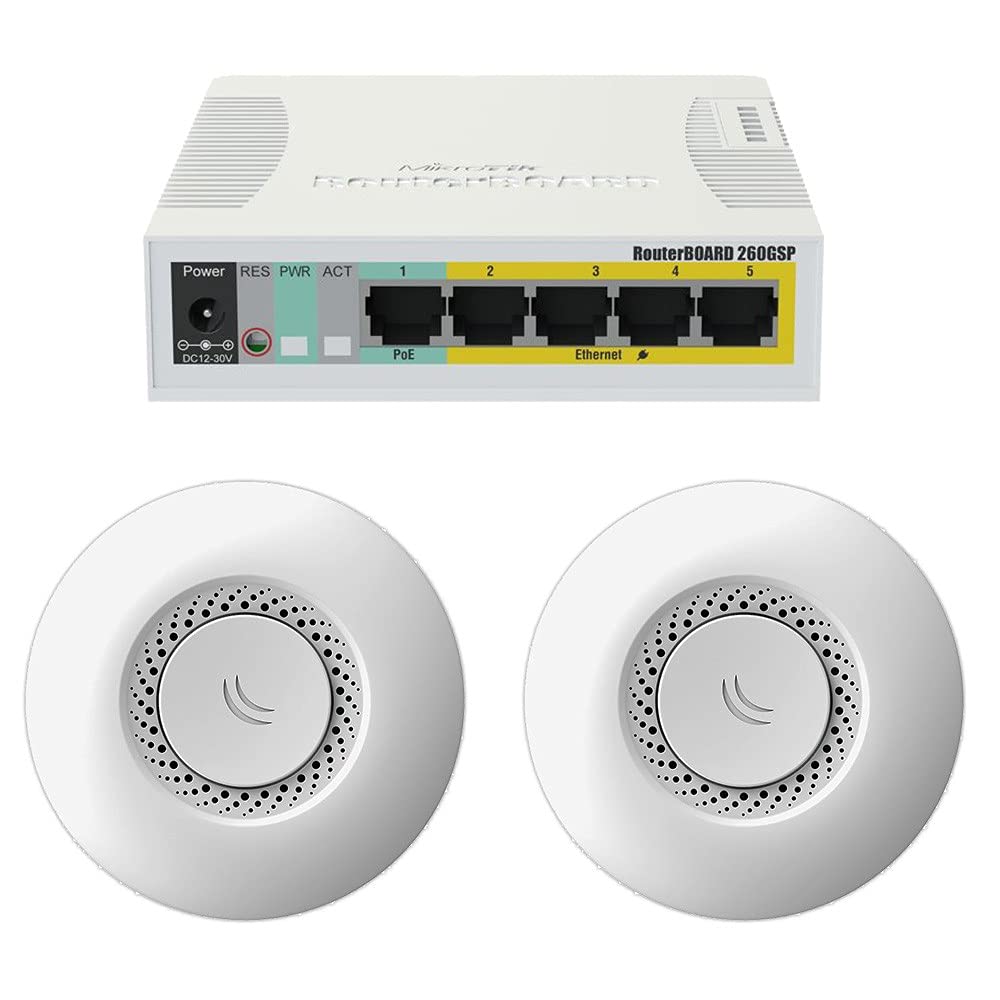 Mikrotik RB260GSP switch PoE injector, Gigabit + RBcAP2nD Access Point PoE (x2)