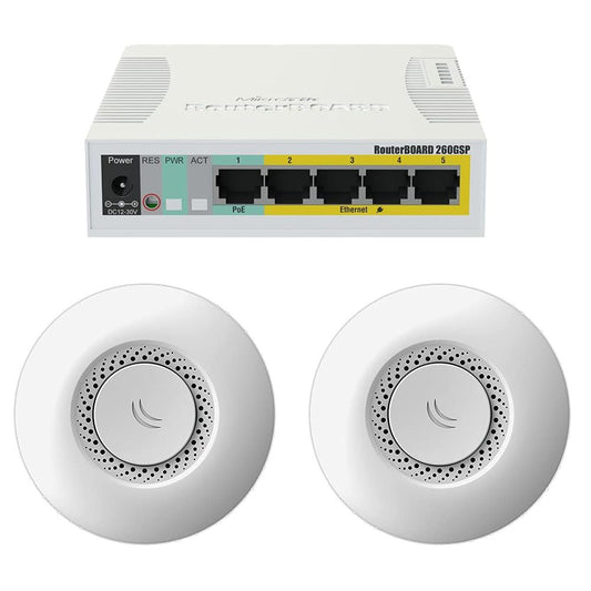 Mikrotik RB260GSP switch PoE injector, Gigabit + RBcAP2nD Access Point PoE (x2)