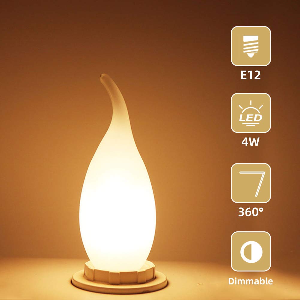 MZyoyo 10 Pack Candelabra LED Bulb, Dimmable E12 Candle Bulbs, 4W Chandelier Light Bulbs, BA11 Flame Shape Bent Tip, 4 Watt LED Light Bulb, 2700K Warm
