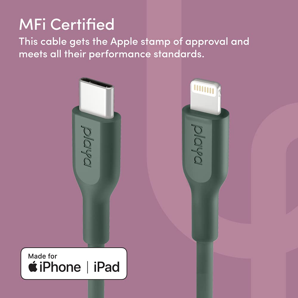 USB-C Cable by Playa (Compatible with iPhone 12, 11, SE, X, XR, XS, 8, 7, 6 and more) (Green, 3ft)