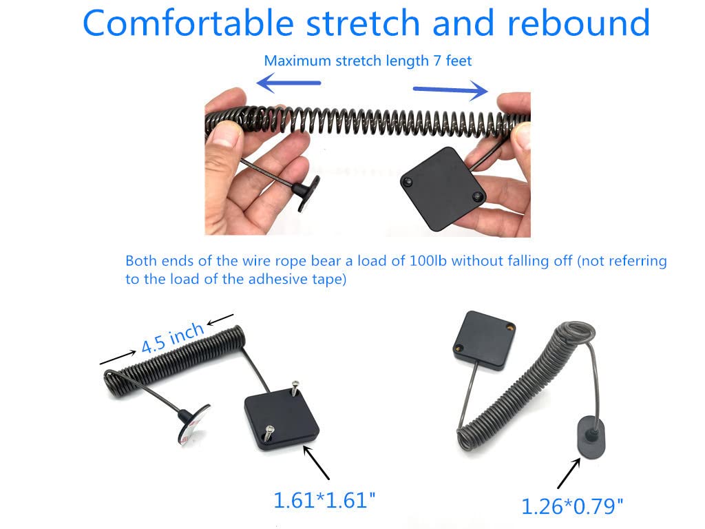 LORADAR 7ft Retractable Cable Lock with Double Sided Adhesive for Gaming Controller, Tablets, Mobile Phones Other Hardware Showroom and Controller