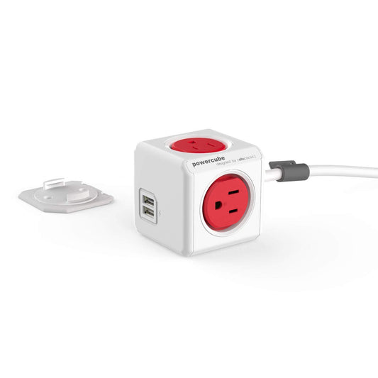 Allocacoc PowerCube Extended 4 Outlets 2USB, 5ft Power Strip Surge Protector 1875W 15A 125V 14AWG, No Blockage, Mounting Dock, Heavy Duty Travel Home