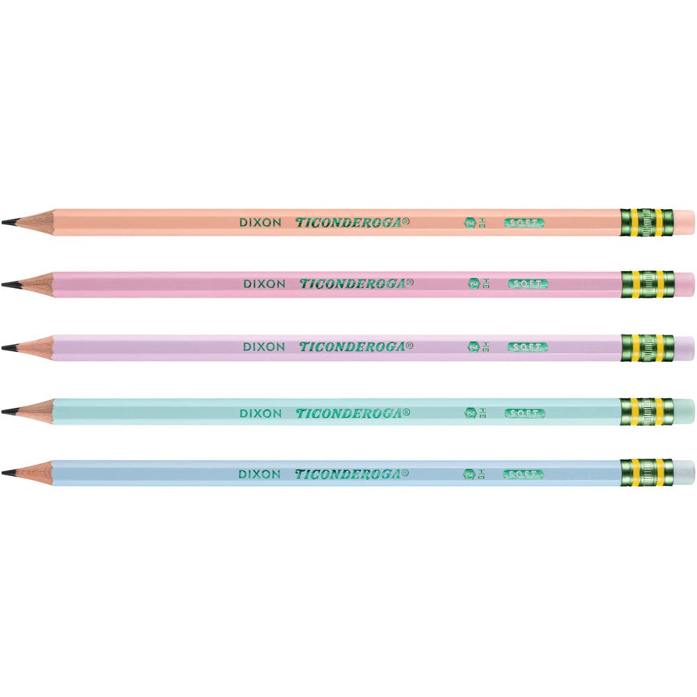 Ticonderoga Wooden Pencils, Pre-Sharpened, 2 HB Soft, Pastel Colors, 18 Count