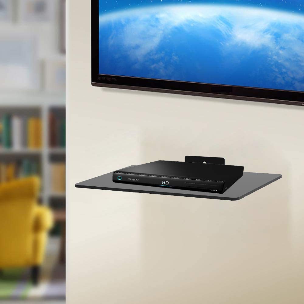 Mount World 1443 Compact Glass Component Single Shelf for DVD Player, Blu-ray Player, Cable Box, Satellite, Wii and Video Accessories (13.8 x 8.7 x